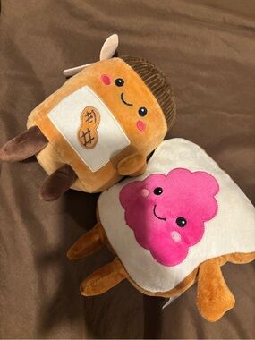Cute Toast & Peanut Butter Plush Duo - Pink, Brown, Cream